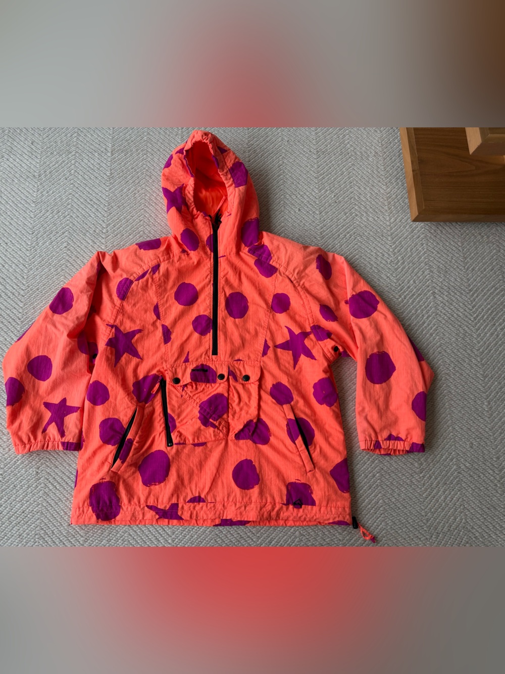 Rare Vintage 80s Obermeyer Ski Jacket Orange Polka Dot Star sz L